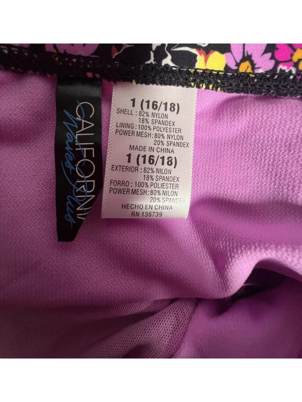 New California Waves Plus Women’s Flowered Multi Colored Swim Bottom 1X NWT